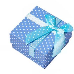 12 BLUE Polka Dot Cardboard Mini Ring Boxes - 2"x 2"